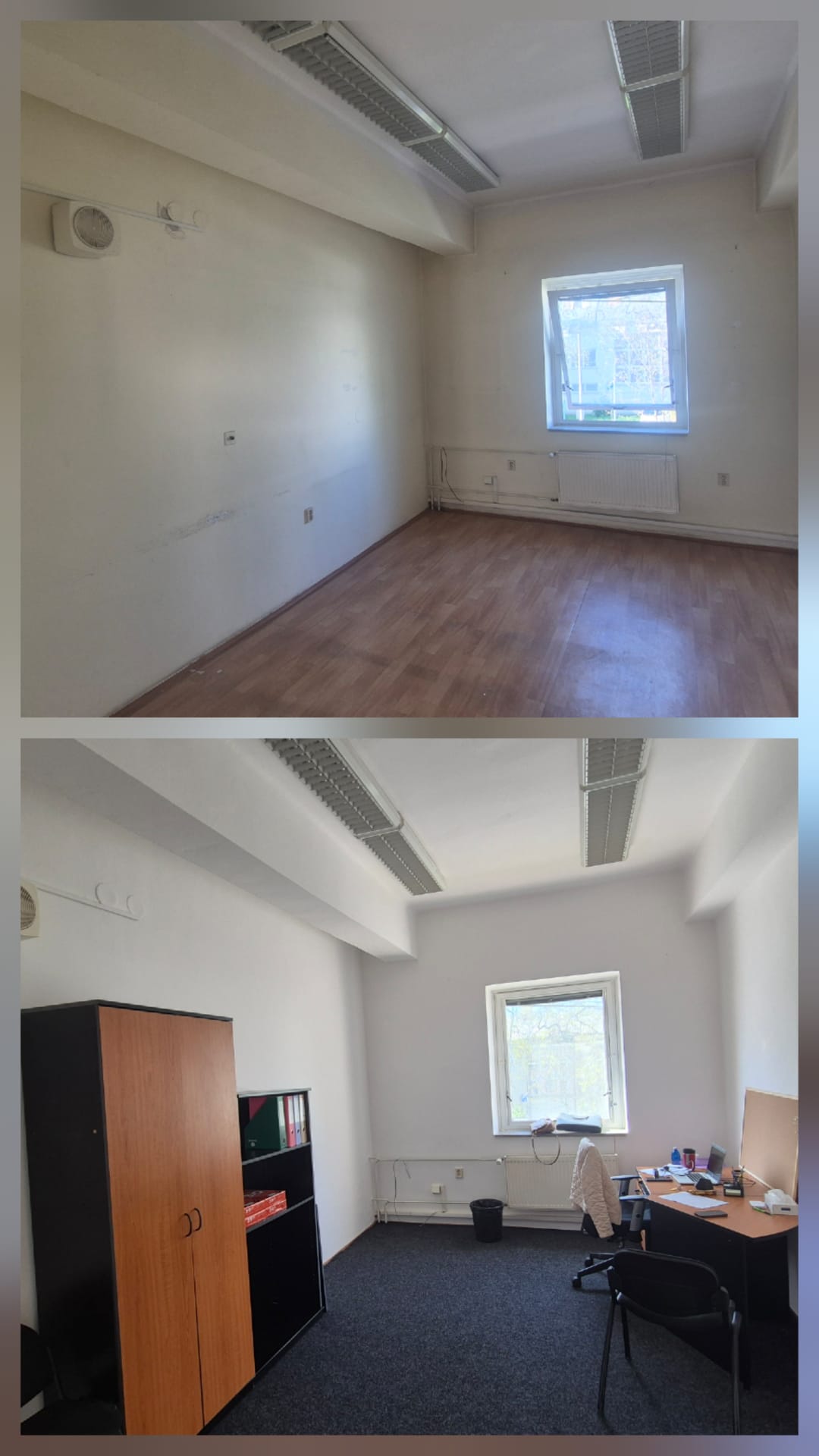 Renovace kanceláře — před a po
